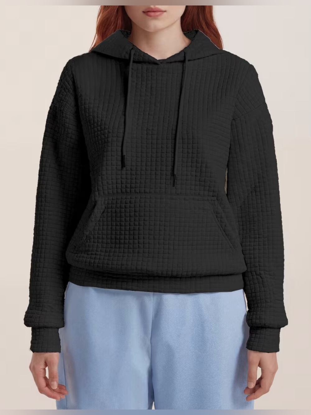 Women's Plus Black Quilted Pullover Hoodie Sweatshirt Size 4XL